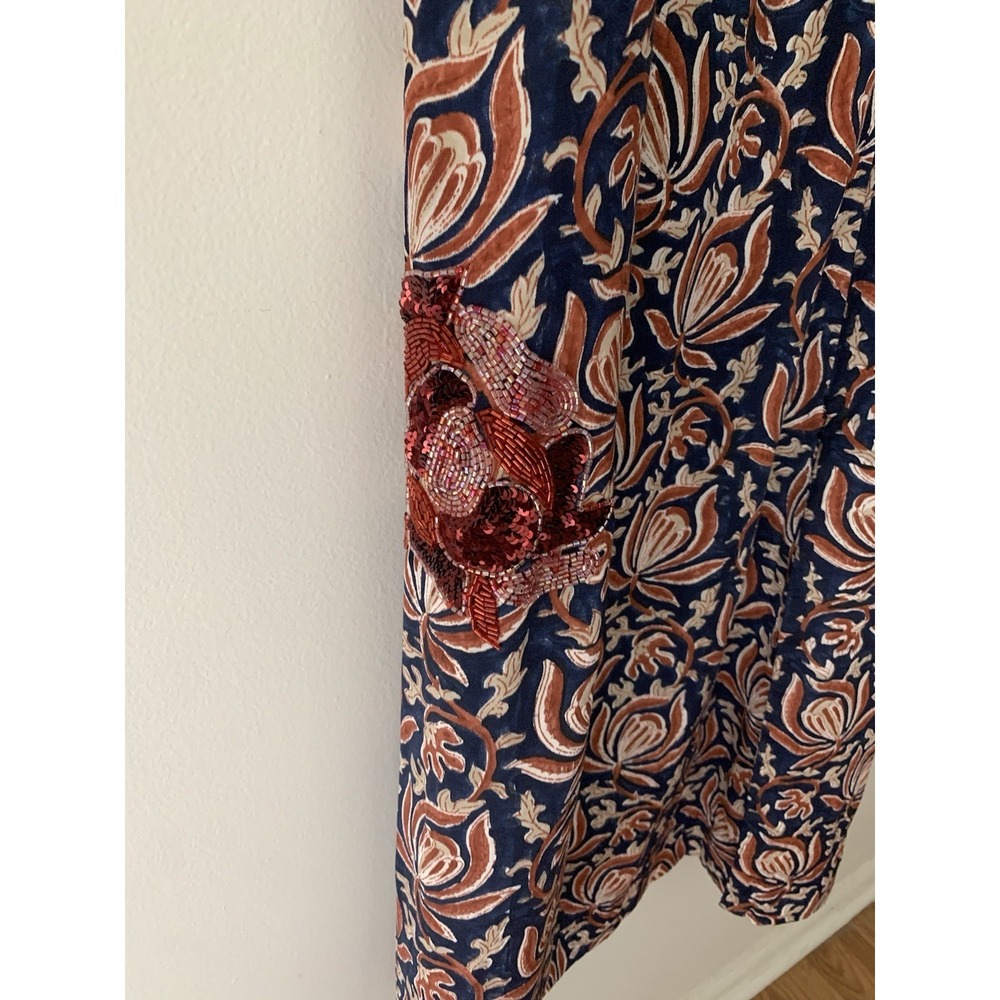 JODI Inaaya Silk Dress Sz M Midi Floral Hand Embroidery Hand Printed Lined Boho - Picture 7 of 15